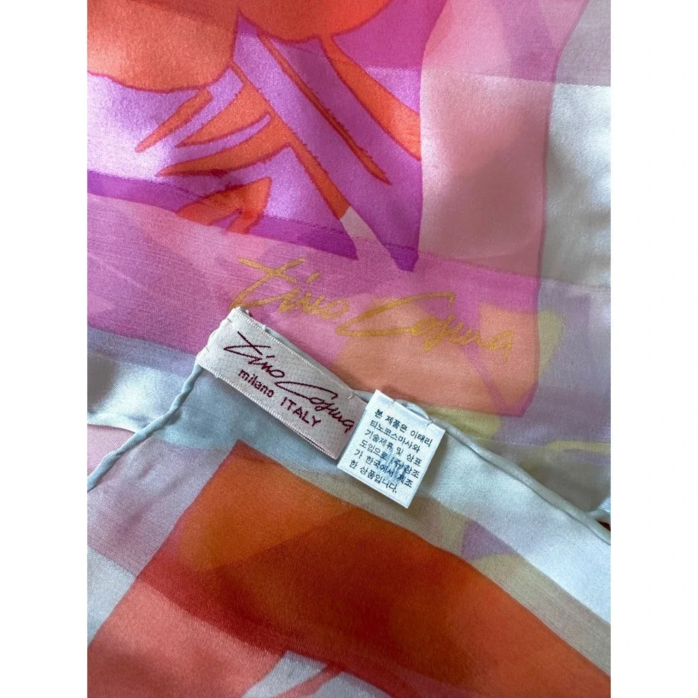 Tino Cosma Vintage 100% Silk Scarf 33x33 Floral Pop Art Colorful Retro Funky